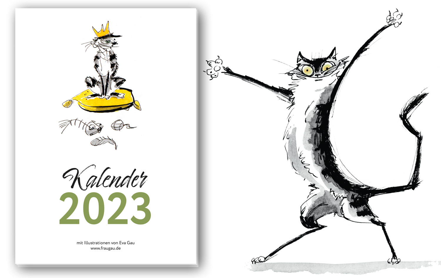 Titelbild des Crazy Cat Kalenders mit der Tuschzeichnungen von verschiedenen Katzen.